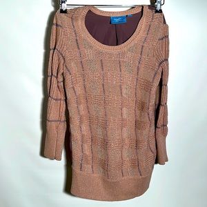 Simply Vera Wang Sparkle Sweater Tan peach Silver Brown Size XS cropped sleeves